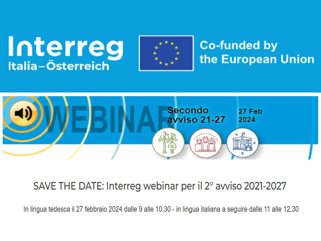 Interreg Italia-Austria webinar per il 2° avviso 2021-2027