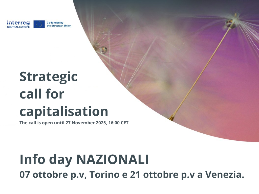 Infoday Interreg Central Europe: quarto bando strategico di capitalizzazione