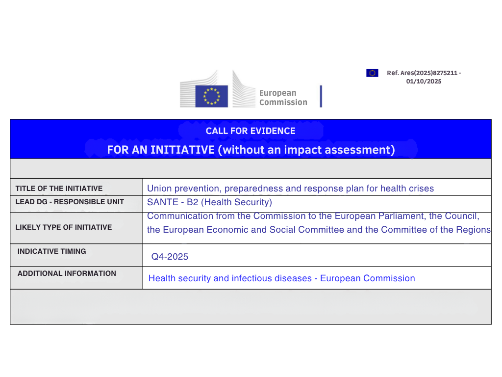Commissione Europea: Call for evidence sul piano UE per la prevenzione e la risposta alle crisi sanitarie