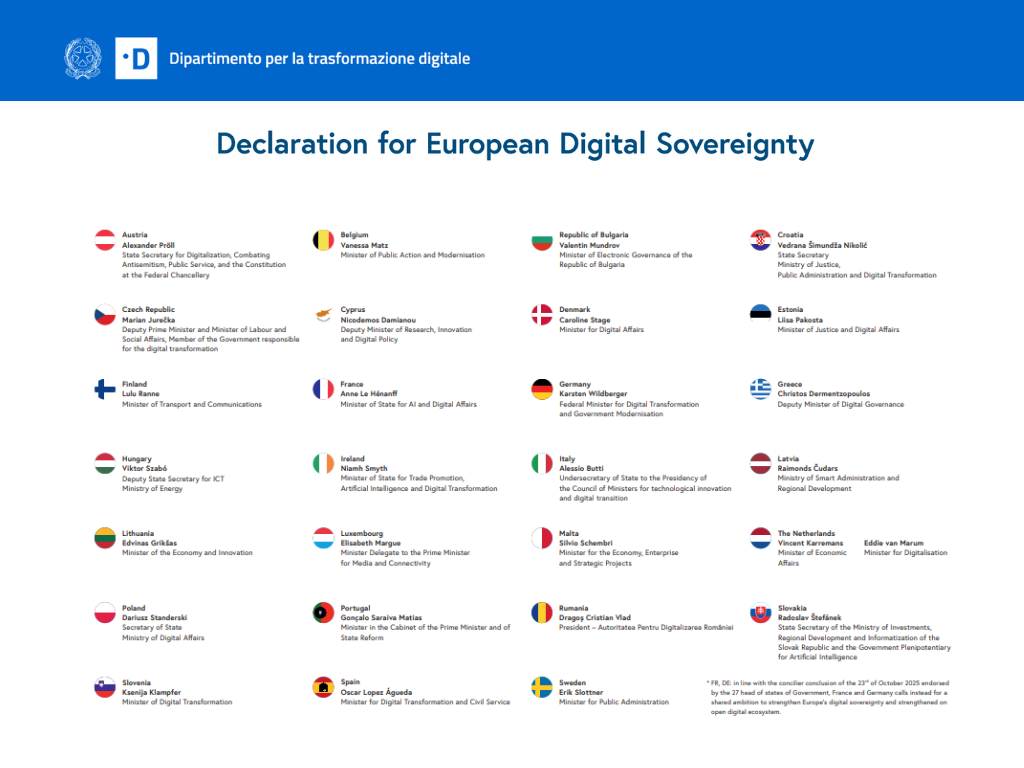 L'Italia firma la Dichiarazione sulla sovranità digitale europea