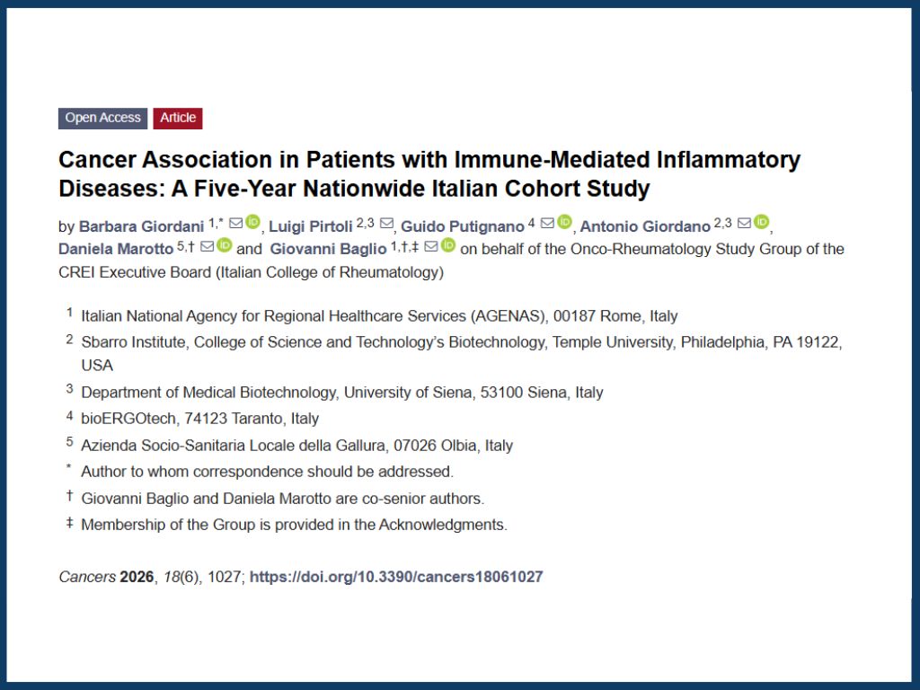 Malattie immunomediate e rischio tumorale: pubblicata la prima indagine italiana sul tema