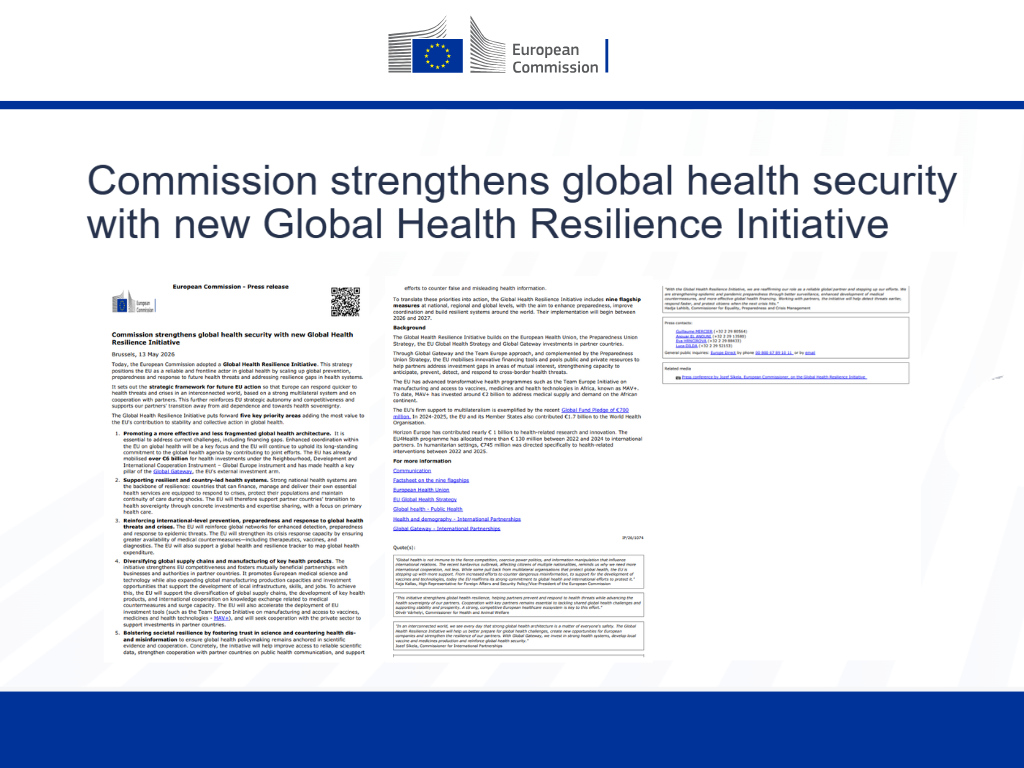 Global Health Resilience Initiative: nuova strategia UE sulla salute globale